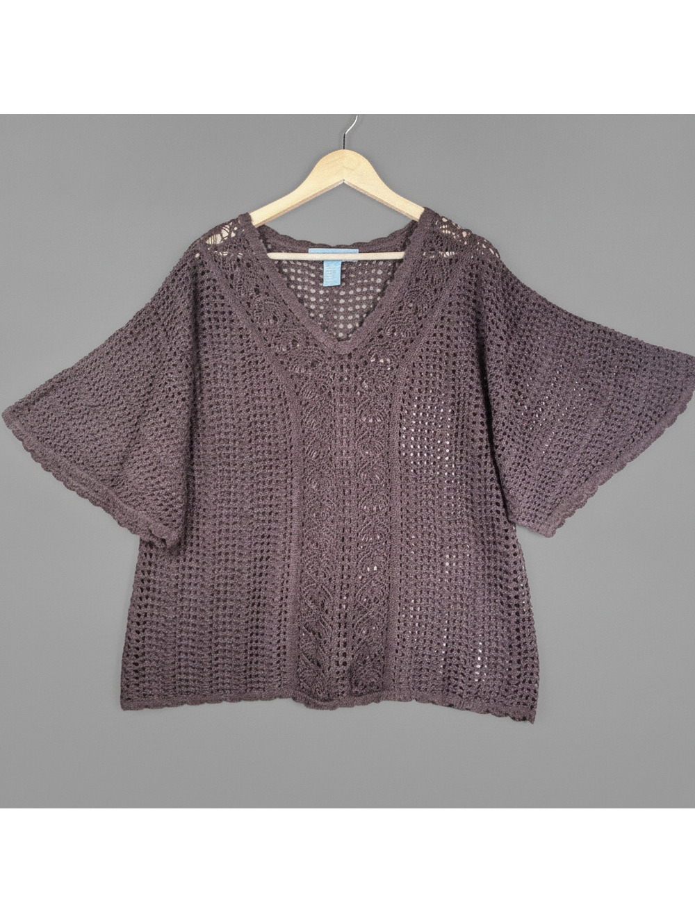 Modern Soul Brown Open Crochet Knit Top & Tank Liner 2 Piece Set 1X Bohochic